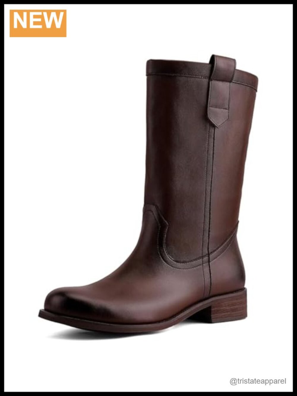 Women's Mid Calf Riding Boots Round Toe Chunky Heel Pull-On Faux Leather Fall